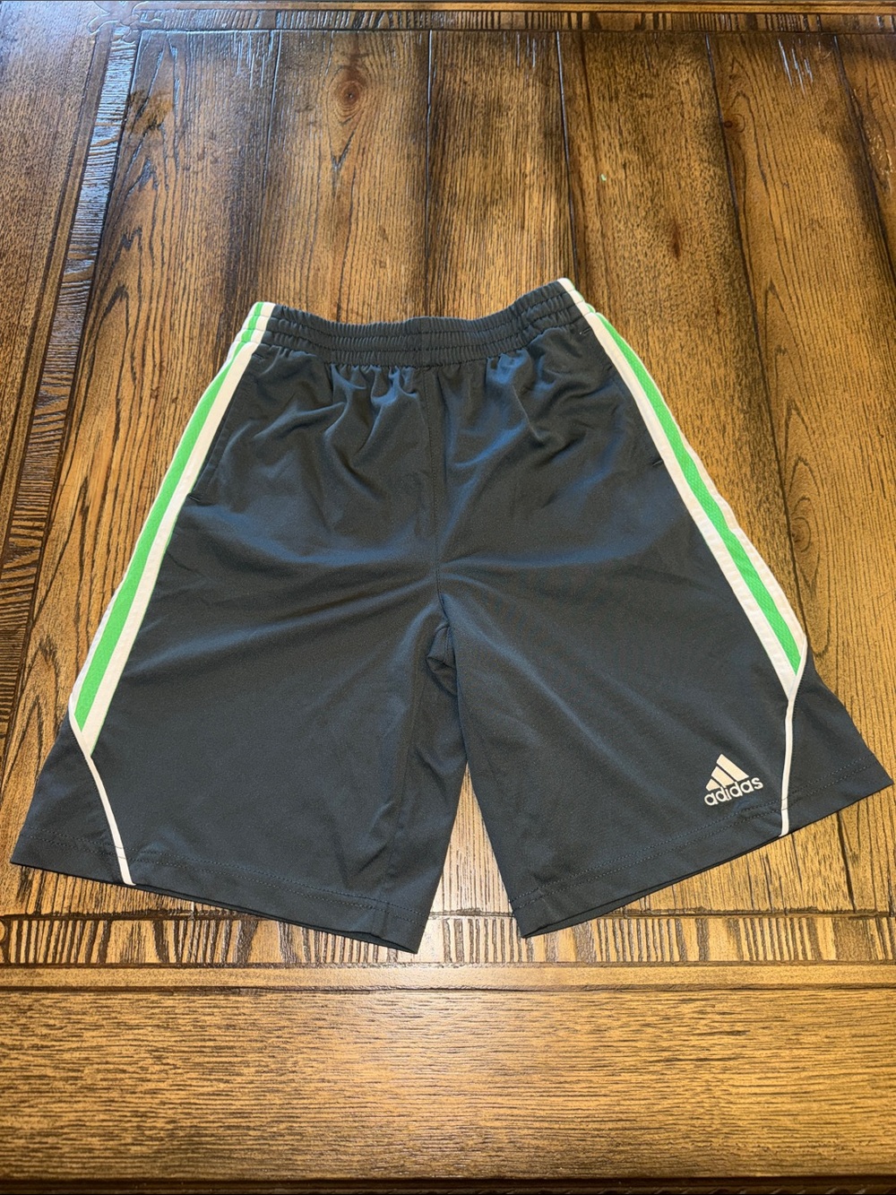 adidas Gray Shorts with Green and White Side Stripes